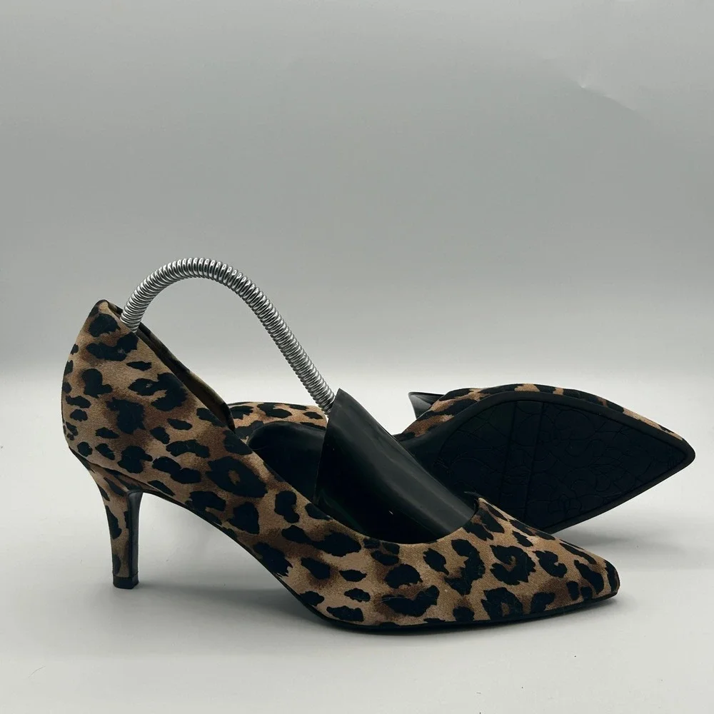Abella Satine 2 Heel Women 8M Brown Leopard Print Pointed Toe d'Orsay Pumps Chic